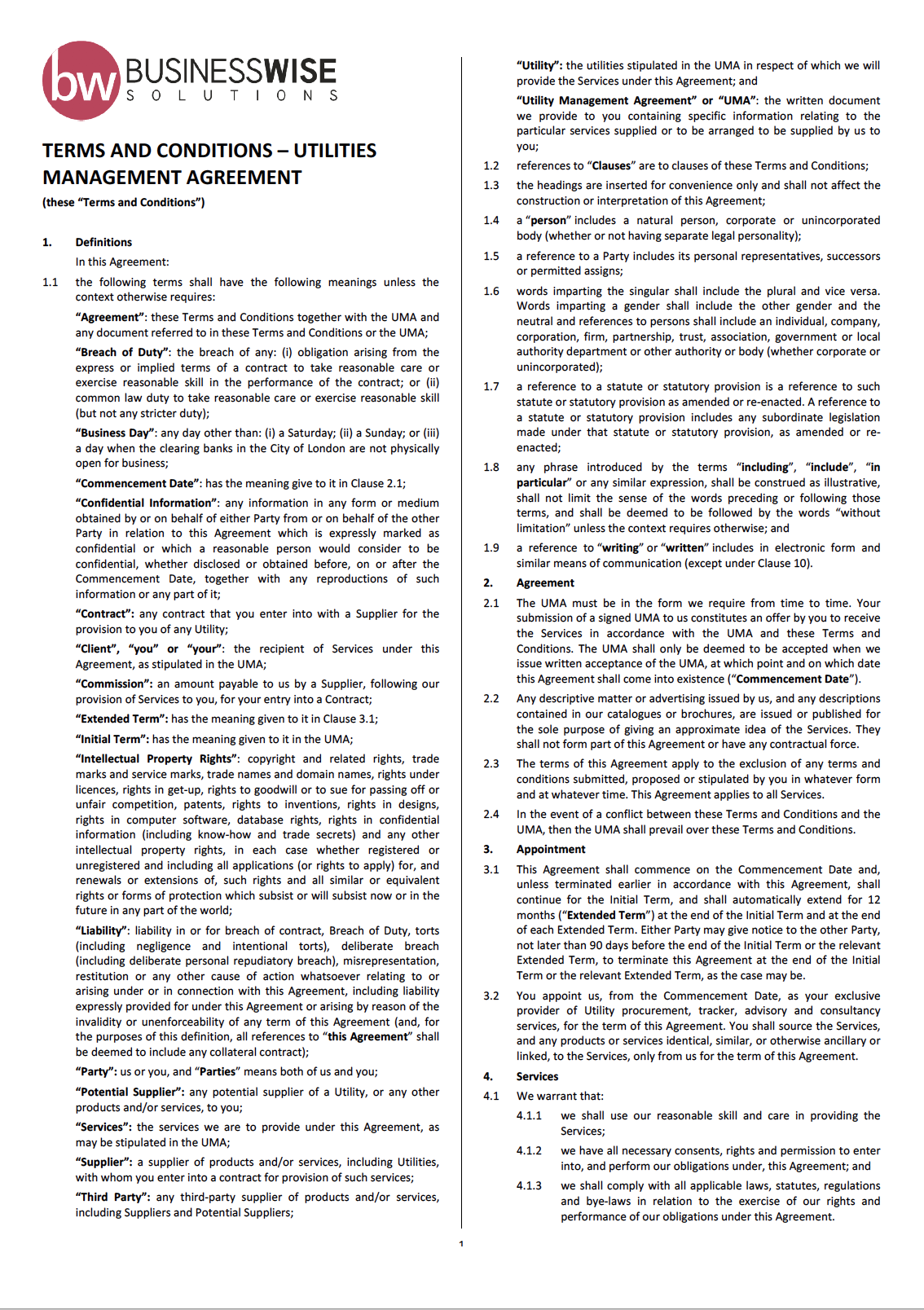 terms and conditions