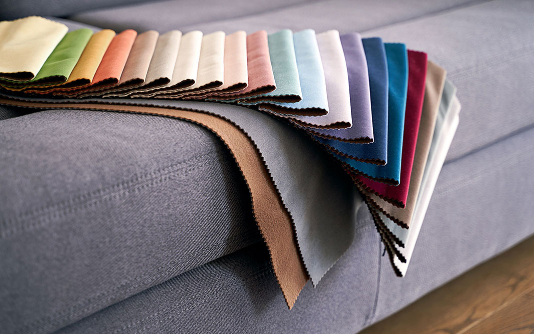 Colour swatches on a sofa - net zero